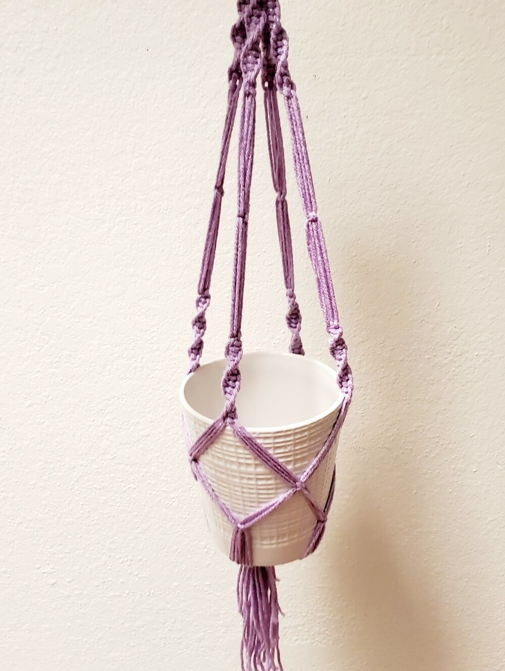 Glazed & Textured Ceramic Plant Pot With Macrame Plant Hanger